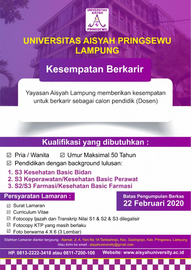 Lowongan Kerja Dosen Tahun 2020 – Aisyah University